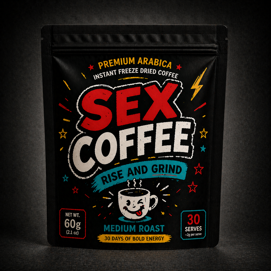 Sex Coffee premium instant Arabica coffee 60g pouch, medium roast freeze-dried coffee with bold flavour